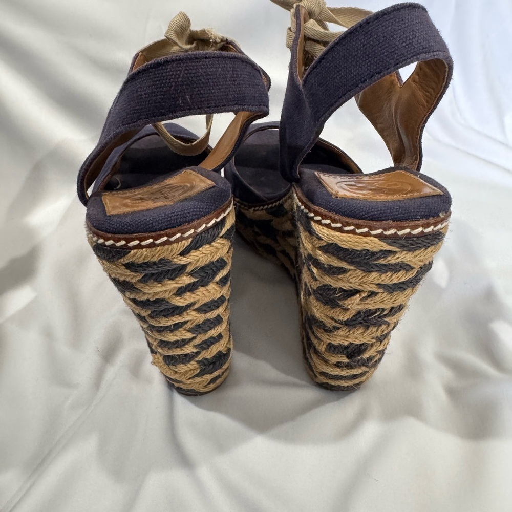 Tory Burch Navy and Tan Espadrille Wedges - Picture 4 of 8